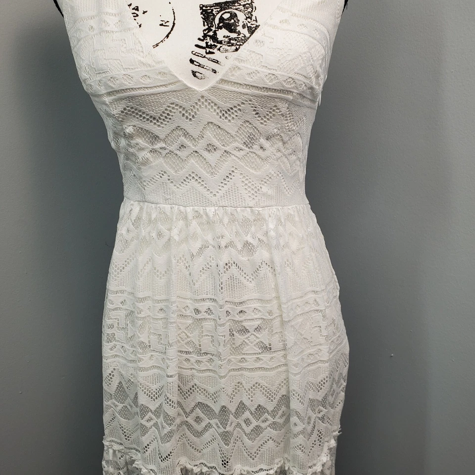bebe Vestido largo maxi para mujer talla 4 Encaje blanco Tirantes de espagueti Cuello en V Cremallera lateral Foto 4 de 4