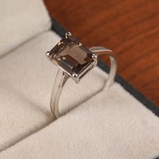 Smoky Quartz Ring Tiny Stacking Dainty 925 Sterling Silver Handmade Women Gift