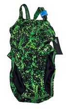 Speedo performace 1 Piece Swimsuit Women SIZE 8/34 NEW GREEN NEW TAGS SPLATTER