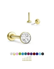 Threadless Labret Nose Ring Monroe Push Pin Stud Yellow Gold Steel 2.5mm CZ