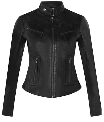 Damen Lederjacke klassisch Biker schwarz Echtleder Damen Slim Fit Jacke