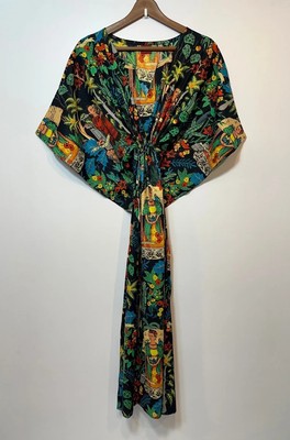Indian Black Frida Printed Cotton kaftan Dress Night Maxi Dress Caftan Gown