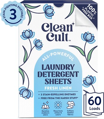 Fresh Linen Scent Cleancult Liquidless Laundry Detergent Sheets - 60 Loads