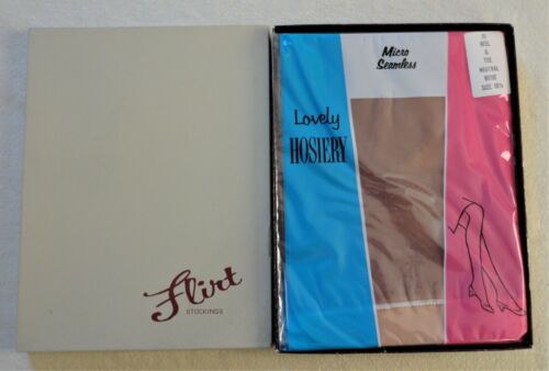 Vtg Box 5 Pairs Flirt 100% Nylon Stockings USA Seamless JS Heel Toe Beige 10 1/2
