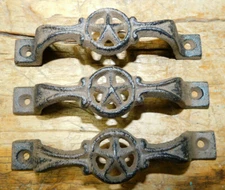 3 Large Cast Iron Antique Style STAR Barn Handle Gate Pull Shed Door Handles 