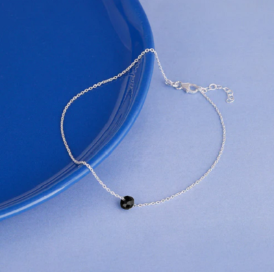 Delicate Pretty Black Bead With Solid 950 Platinum Women's Chain Anklets - Main Image