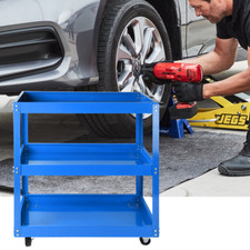 Tool Storage Heavy Duty Garage Trolley Workshop DIY 3 Tier Wheel Cart Shelf Blue