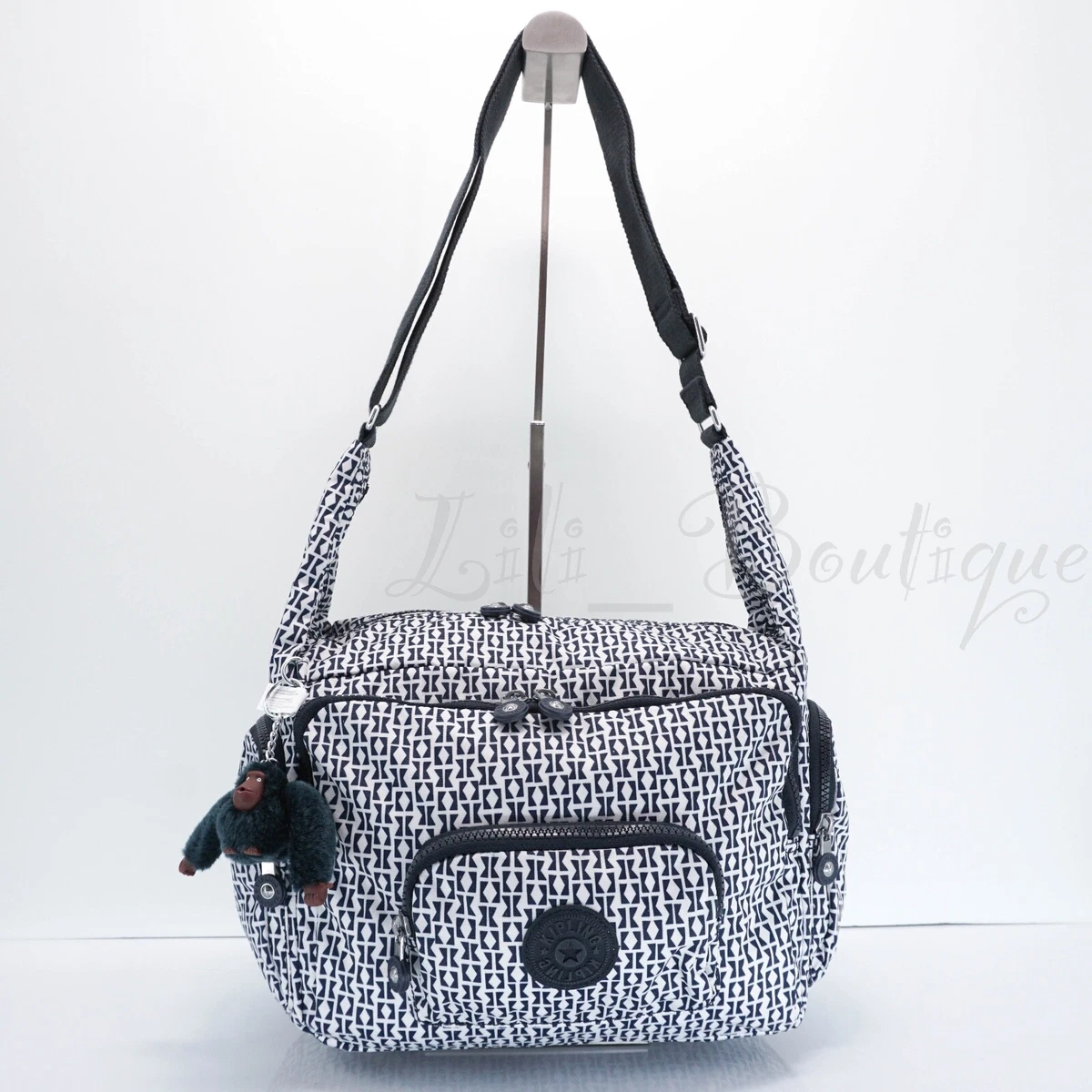 NWT Kipling HB7502 Erica Tote Crossbody Bag Polyester Artisinal K Navy White 124