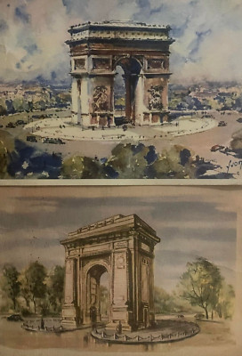 Triumphal arches architecture Paris 1947 & Bucharest 1958 postcards