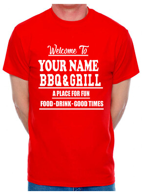 Customised T-Shirt Your BBQ & Grill Your Name Or Word Any Name Of Your Choice