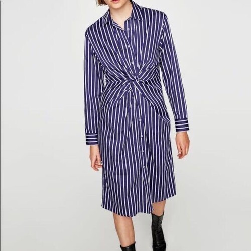 ZARA Striped Shirt Dress with Knot 