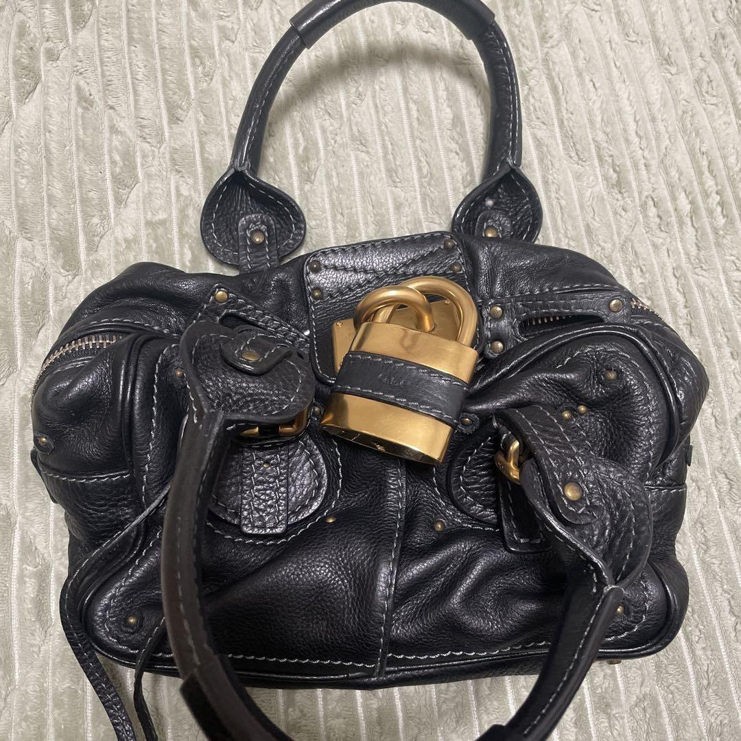 Chloe Paddington Black Hand Bag Leather Lock Key padlock
