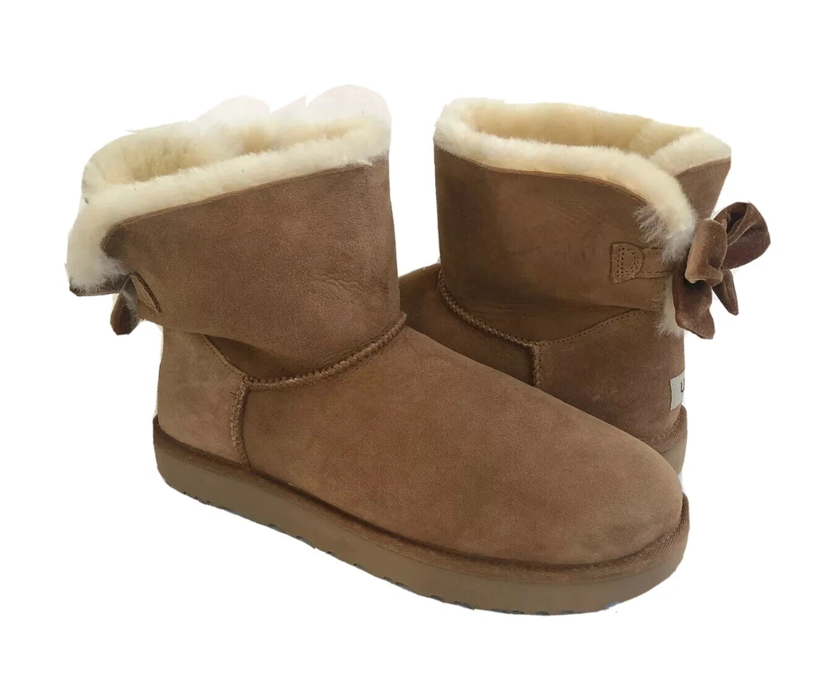 UGG WOMEN MINI BAILEY BOW II VELVET RIBBON CHESTNUT BOOT USA 6