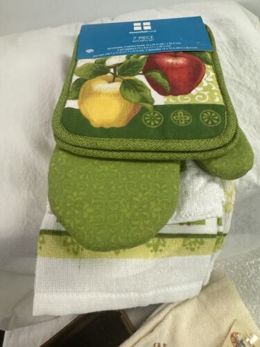 Essential Home 7 Pcs Kitchen Set 2towels 2 Pot Holders 2 Dishcloths 1 Oven Mitt