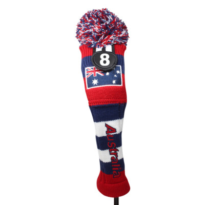 Majek Golf Australia #8 Hybrid Pom Pom Knit Rescue Utility Club Head Cover