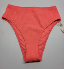 Aerie Bikini Bottom Womens Medium Coral Pink Ribbed Cheeky High Cut Swim NWT
