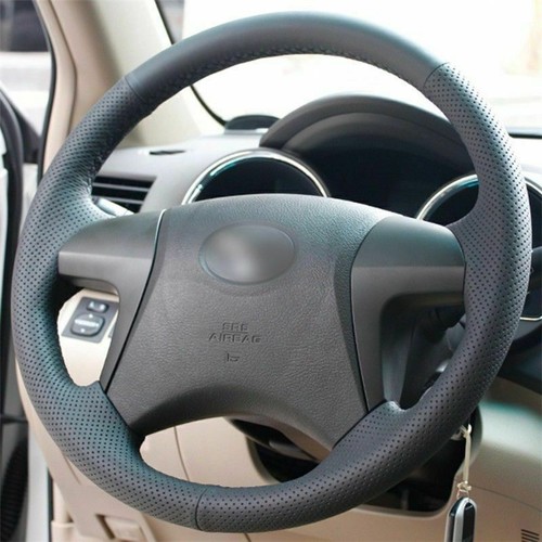 Black Top Leather Steering Wheel Hand-stitch on Wrap Cover For Toyota Camry 2010 - Picture 3 of 12