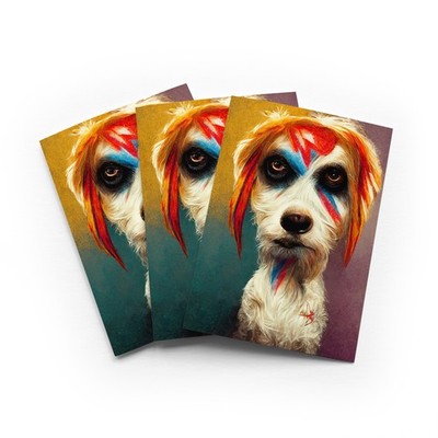 Bow Wow Bowie Hund Grußkarte Musik Parodie jeder Anlass 3er Set innen leer