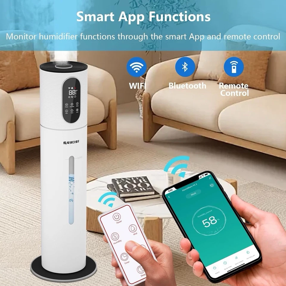 Smart Humidifier 2.1Gal, Wi-Fi App, Quiet, 1800 Sq Ft, 8L Tank, White - Image 2 of 4