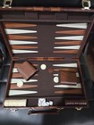 Backgammon Classic Board Game Set in Brown Faux Leather Case Strategy Game  — photo 3