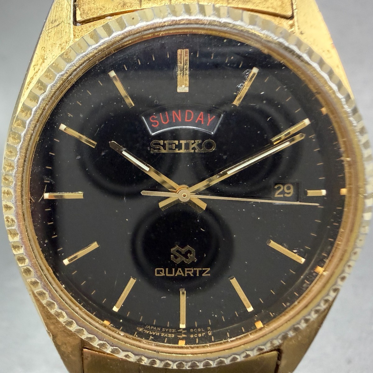 Seiko SQ President Watch Men 36mm Black Dial Gold Tone Daydate 5Y23-8A69 New Bat Seiko SQ President Watch Men 36mm Black Dial Gold Tone  main image 3