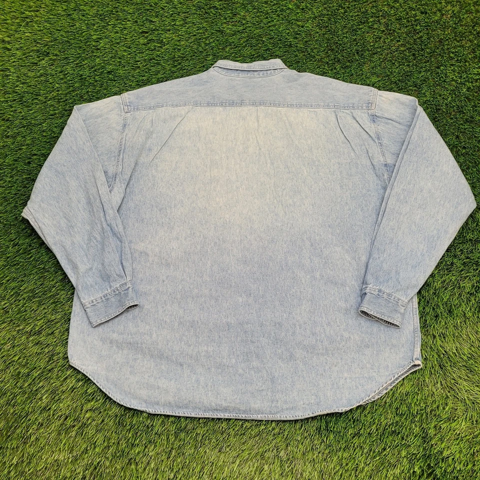 Camisa Vintage Años 90 Disney Mickey-Mouse Botón 2XL 29x32 Azul Foto 2 de 4