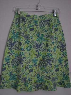 Fresh Produce Skirt Size XS Lime Green Floral Print Pull On Ruffle fpro56 NWOTs!