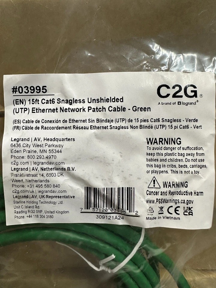 C2G 15ft Cat6 Ethernet Cable - Snagless Unshielded (UTP) - Green - Image 4 of 4