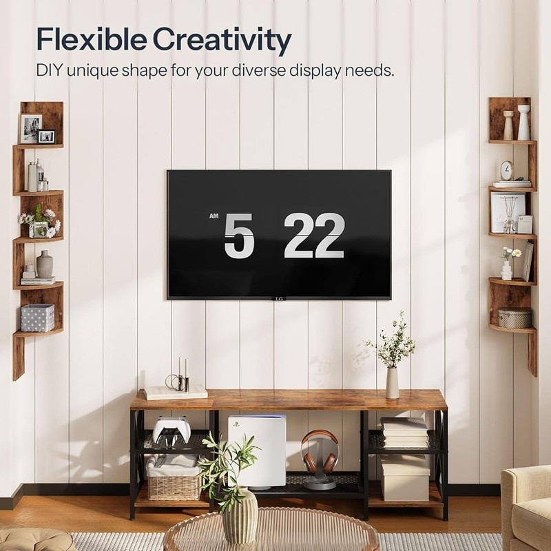 4-Tier Floating Corner Shelf Wall Mounted Set of 2 Living Room Storage New