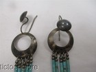 VINTAGE ZUNI INDIAN SHIELD STACKED TURQUOISE JINGLE DANGLE EARRINGS STERLING — photo 2