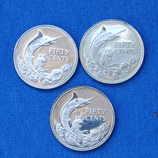 Bahamas 50 Cents • Silver Coin Lot 3 Blue Marlins- 1974, 1975, 1976