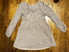 Purple-Snow Nude Tunic Blouse Crocheted Lace Long Sleeve Bohemian Dress- Size S