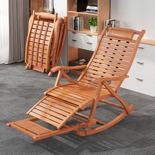 Bamboo Recliner Rocking Chair Armchair Foldable Garden Deck Chair Sun Lounger