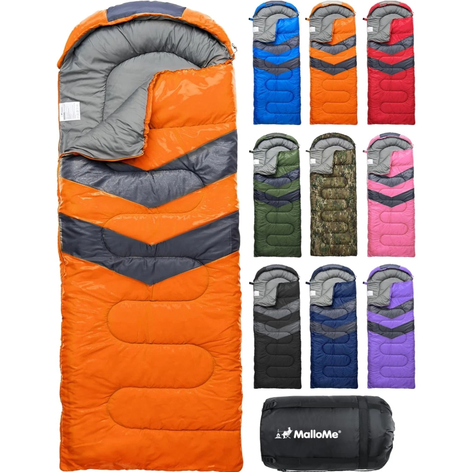 Compressible 3-Season Camping Sleeping Bag for Adults & Kids - Sunburst Orange
