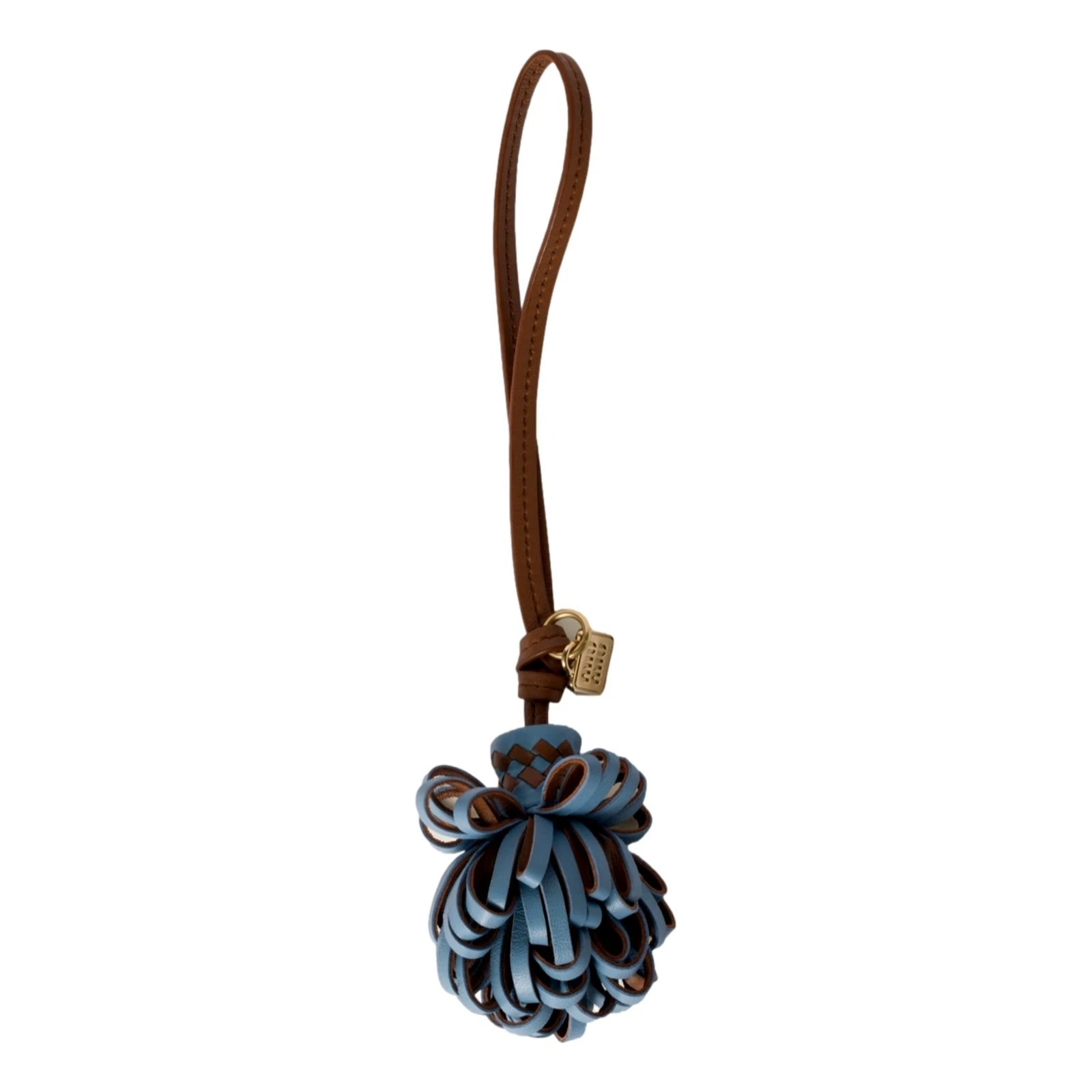 Miu Miu — Miu Miu Nappa Leather Pompom Bag Charm Blue Brown Gold Tone Keychain New