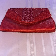 50S EVENING PURSE BEADED CLUTCH BAG BRIGHT RED GLASS BEAD
