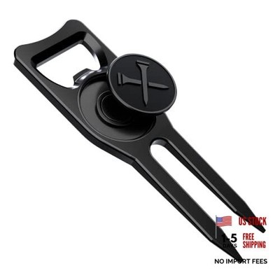  6-in-1 Premium Divot Tool & Ball Marker - Bottle Opener - Club Tee - Black