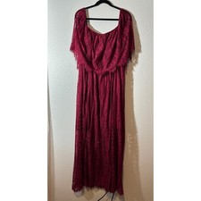 Holipick XXL Magenta Pink Flutter Sleeve Lace Overlay Off-Shoulder Maxi Dress