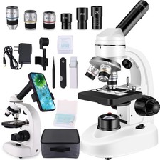Compound Microscope Kit with WF10x and WF25x Eyepieces, Slides for Students, ...