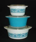 PYREX - 6 pc. Blue & white HORIZON BLUE Cinderella Casserole, Lid Set