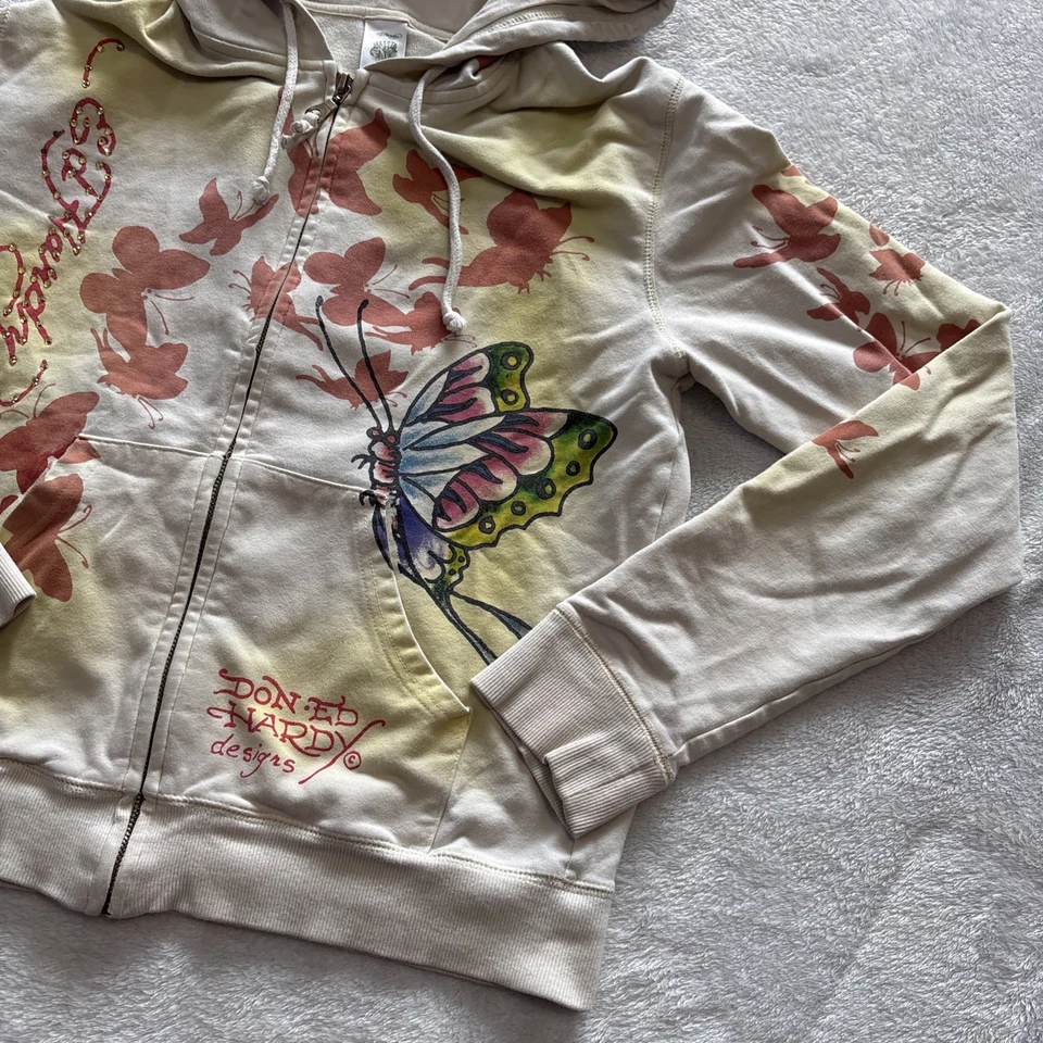 Calavera Mariposa Vintage Y2K Ed Hardy Ch. Audigier Sudadera con capucha y cremallera Foto 2 de 4