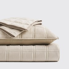 EverGrace Beige Full / Queen Velvet Double Box-Stitch 3 Piece Velvet Quilt Set