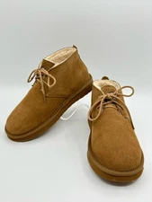 BEARPAW Edie Suede Booties Size 7 Brown Women Boots Shoes Wool Lining Comfort