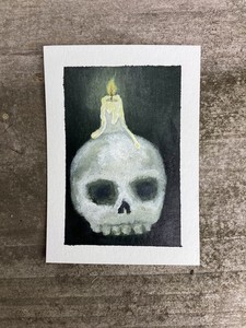 ACEO Original Hand Painted Acrylic Fine Art Miniature | candle skull spooky