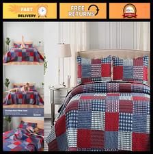 King Size Plaid Quilt Set - Lightweight Reversible Patchwork Bedding, 1 Quilt