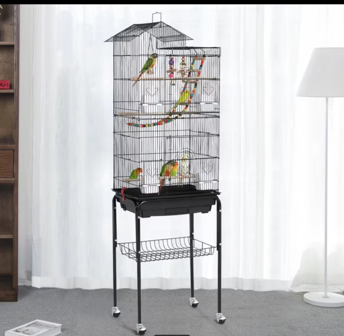 158cm Detachable Rolling Metal Parrot Cage For Small/Medium Size Birds