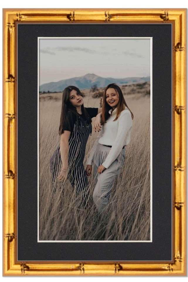 Marco 28x40 bambú dorado con tapete negro para foto 28x40 - bambú dorado 31x Foto 4 de 4
