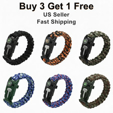 Paracord Survival Bracelet Waterproof Adjustable Fire Starter Compass Whistle US
