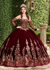 Burgundy Velvet Quinceanera Dresse Luxuly Sweetheart collar Detachable sleeves