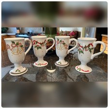 Sonoma-Lifestyle-White Footed Ceramic Christmas Holly & Christmas Bell Mugs-4.